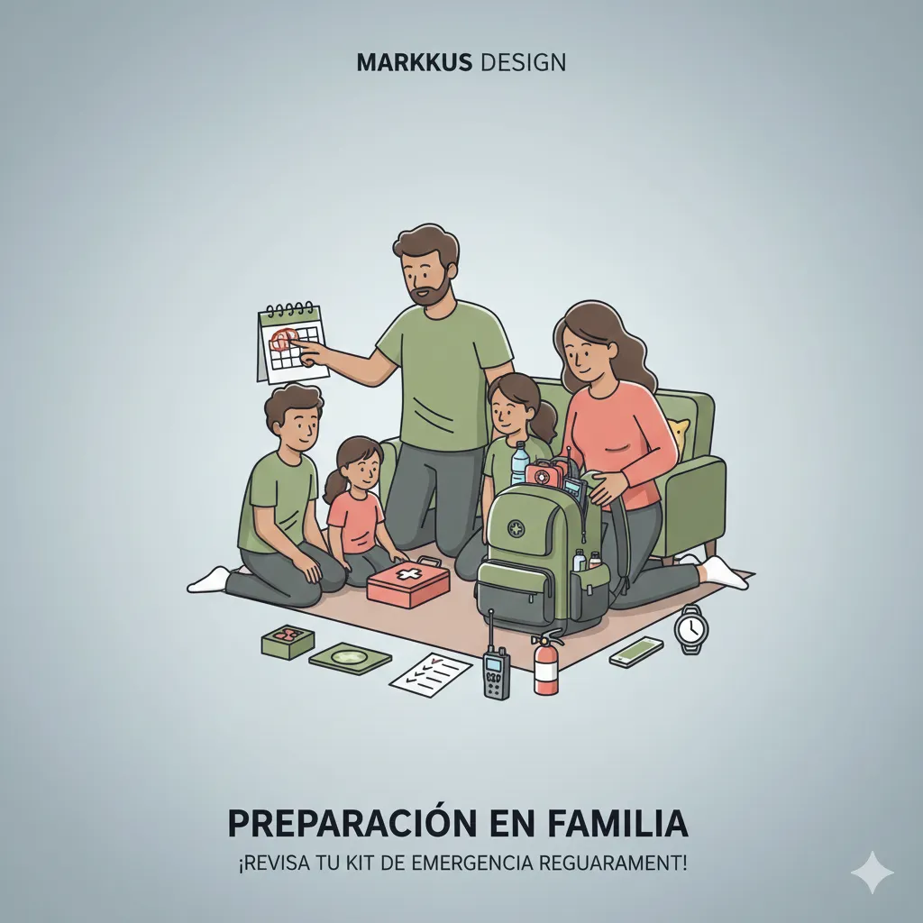 familia revisando una mochila de emergencias